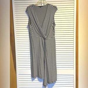 Adrianna Papell Jersey Knit Black White Striped Midi Dress Size XL